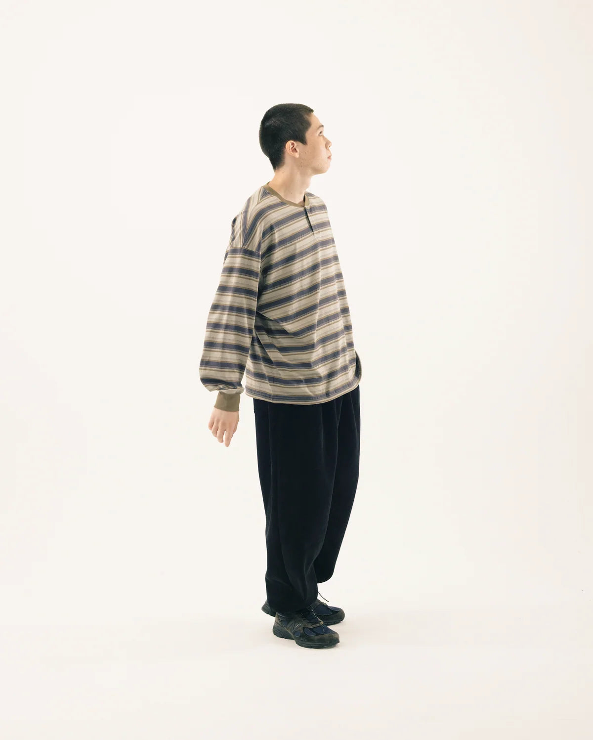BLUETOWN TOKOY Drawstring Henley Border T-shirt