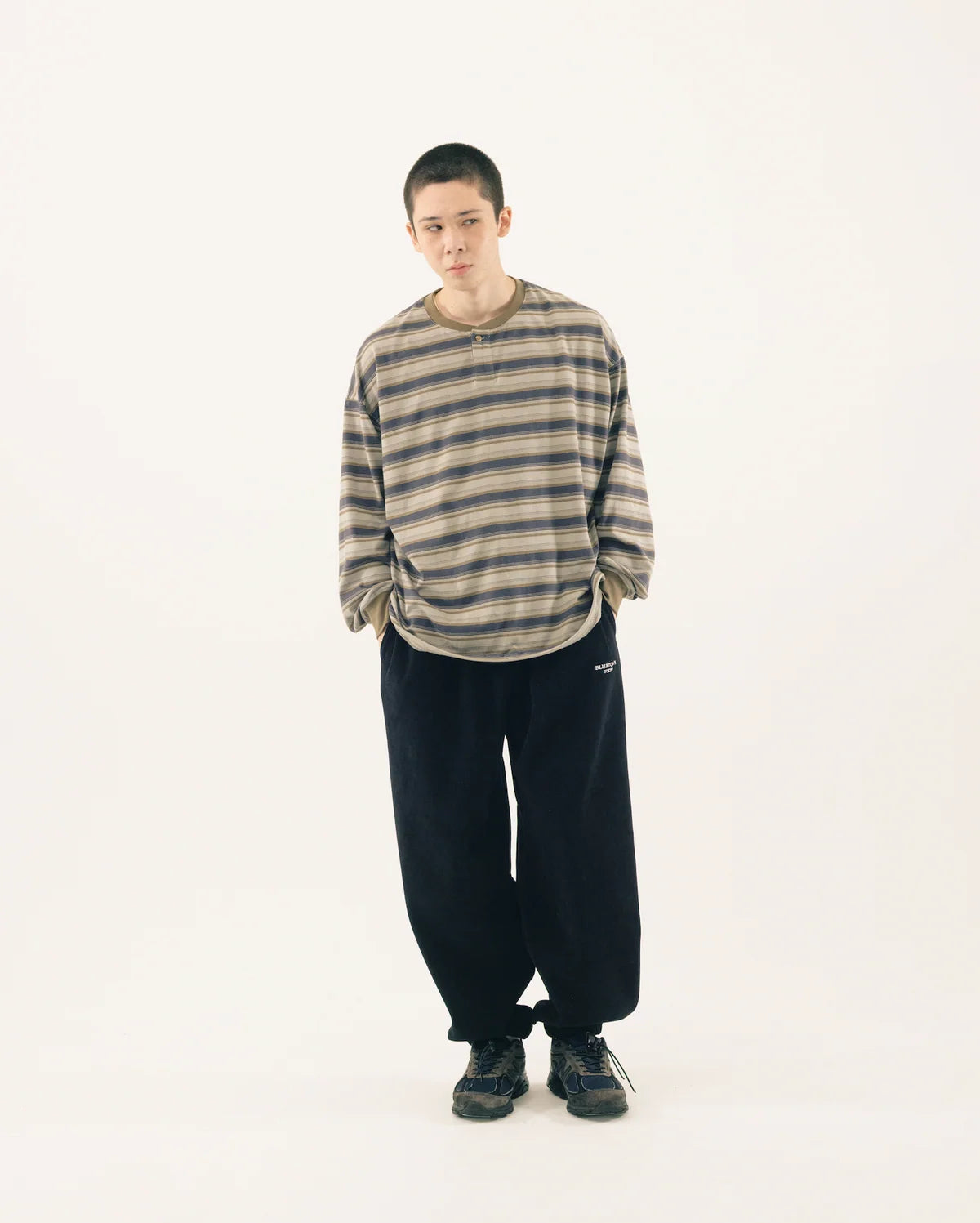 BLUETOWN TOKOY Drawstring Henley Border T-shirt